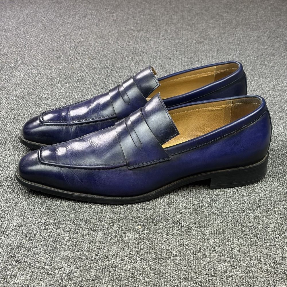 Maison Forte Seneca Navy Purple Leather Penny Loafers Mens US 13 EU 46 Shoes